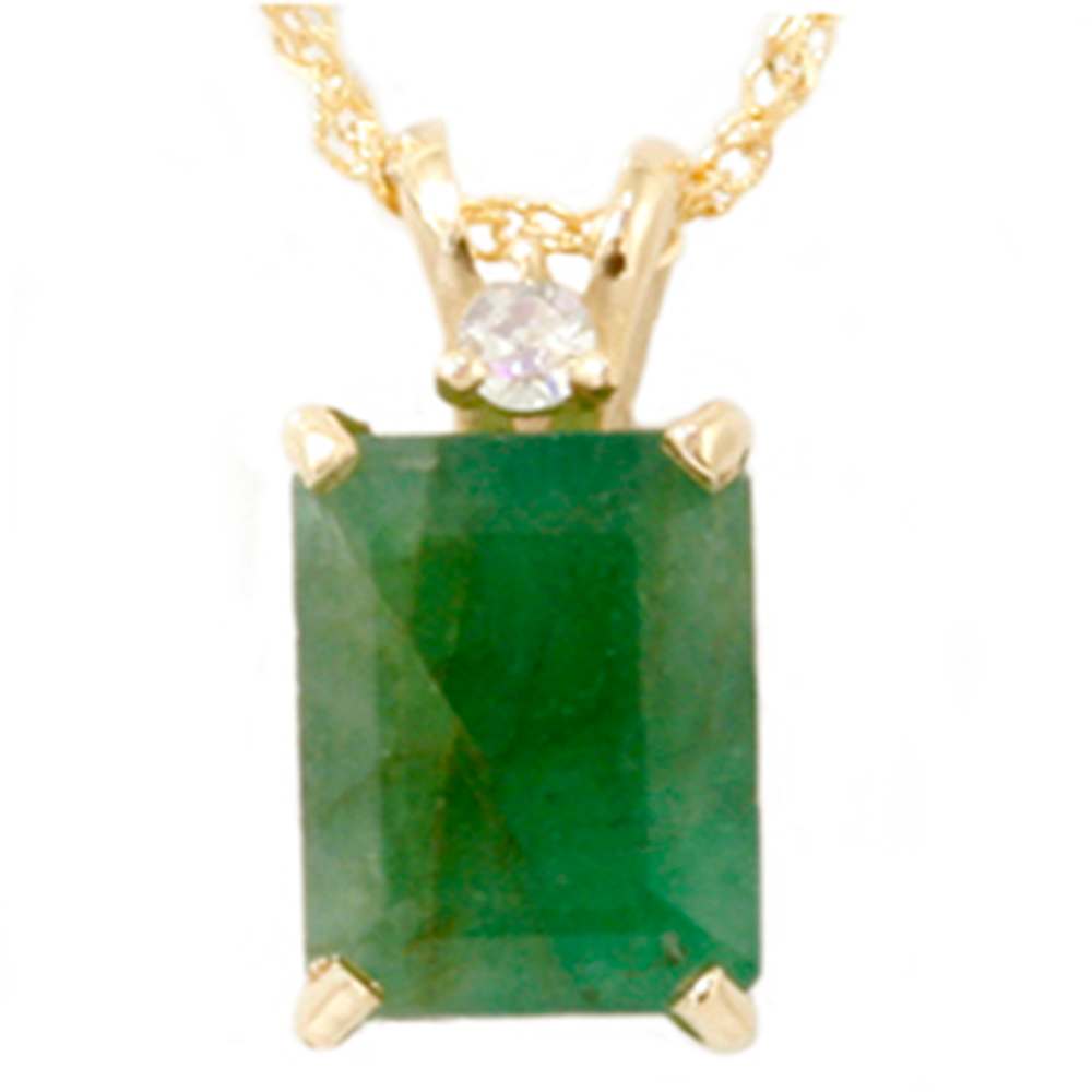 1CT Lab Green Emerald & Diamond Solitaire Pendant Yellow Gold
