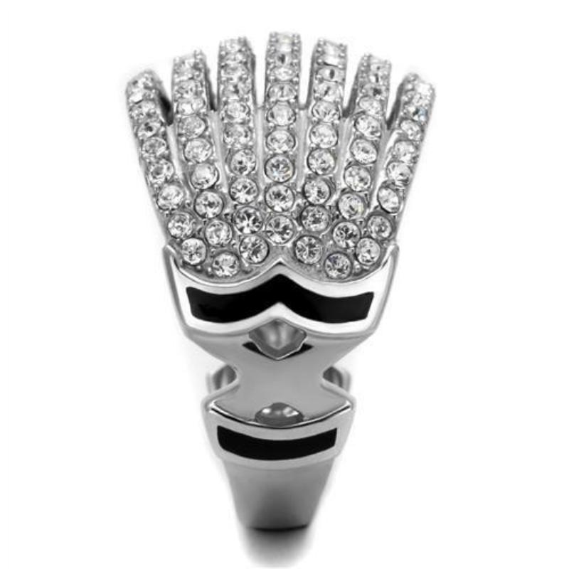 High polished (no plating) Stainless Steel Ring with Top Grade Crystal in Clear