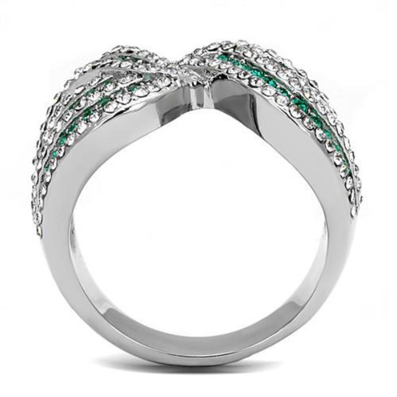 High polished (no plating) Stainless Steel Ring with Top Grade Crystal in Emerald