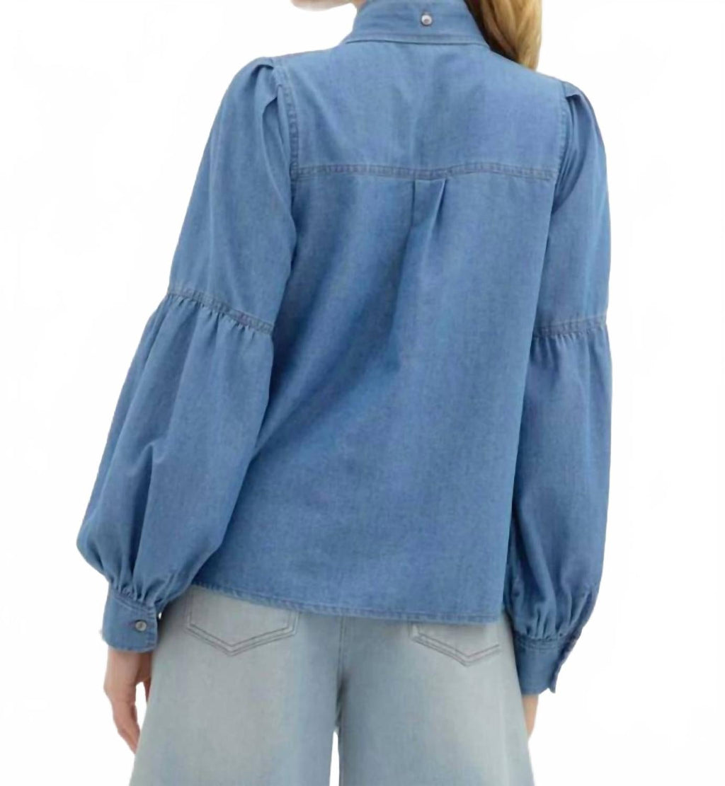 Martina Balloon Sleeve Button Down Tencel Shirt In Chambray