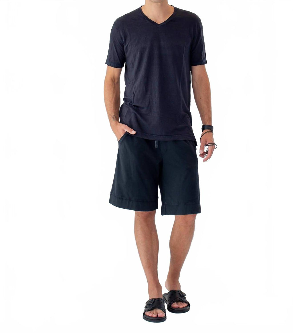 Linen V-Neck T-Shirt In Blue