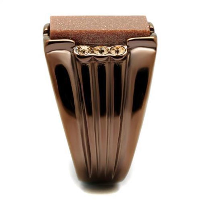 IP Coffee light Stainless Steel Ring with Semi-Precious Gold Sand Stone in Siam
