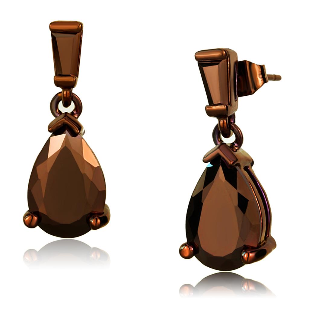 IP Coffee light Brass Earrings with AAA Grade CZ in Light Coffee