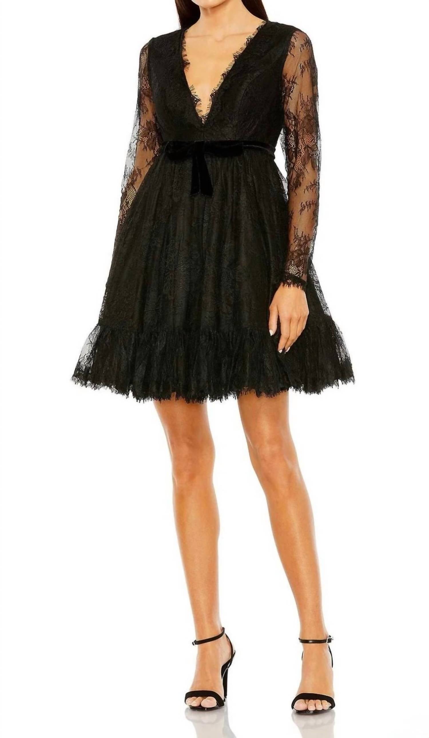 Lace Long Sleeve Dress In Black
