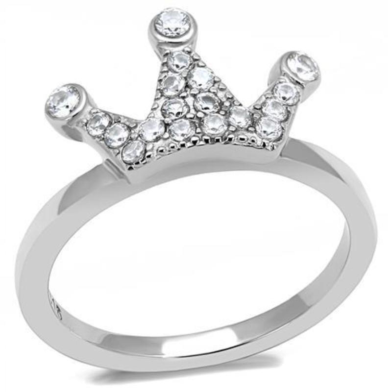 High polished (no plating) Stainless Steel Ring with AAA Grade CZ in Clear