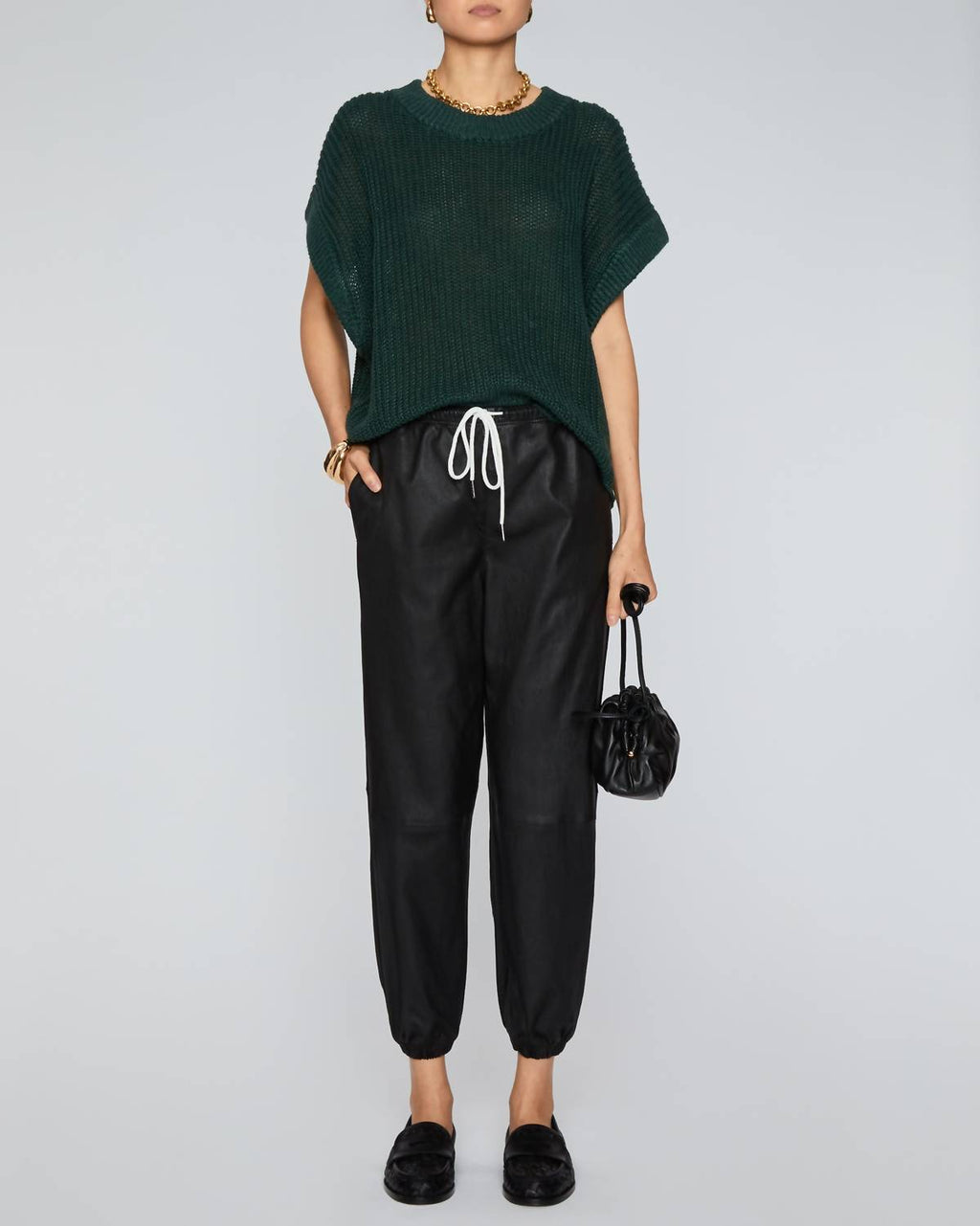 Leather High-Rise Sweatpants In Black