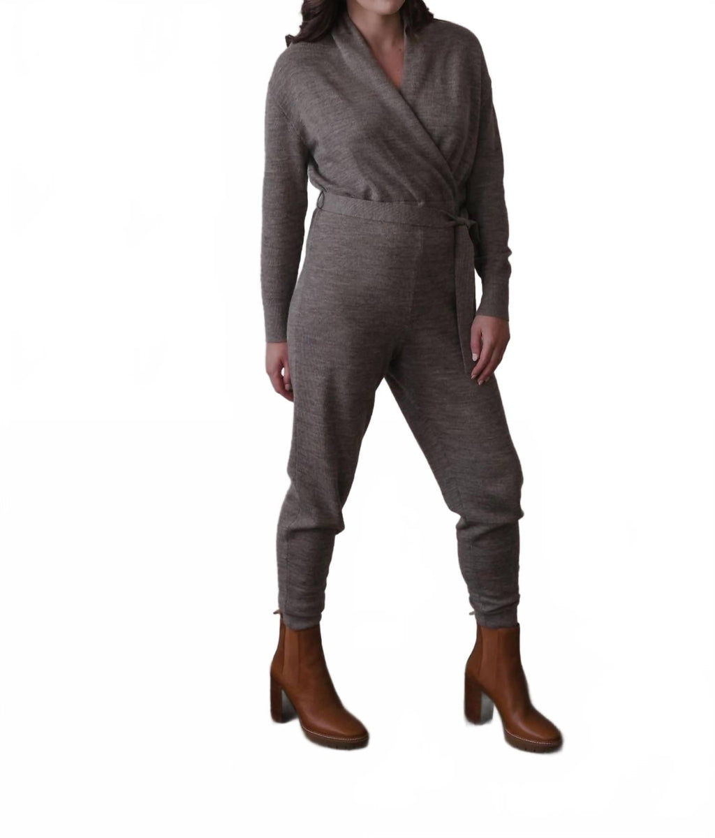 Wrap Neck Jumpsuit In Grey Heather