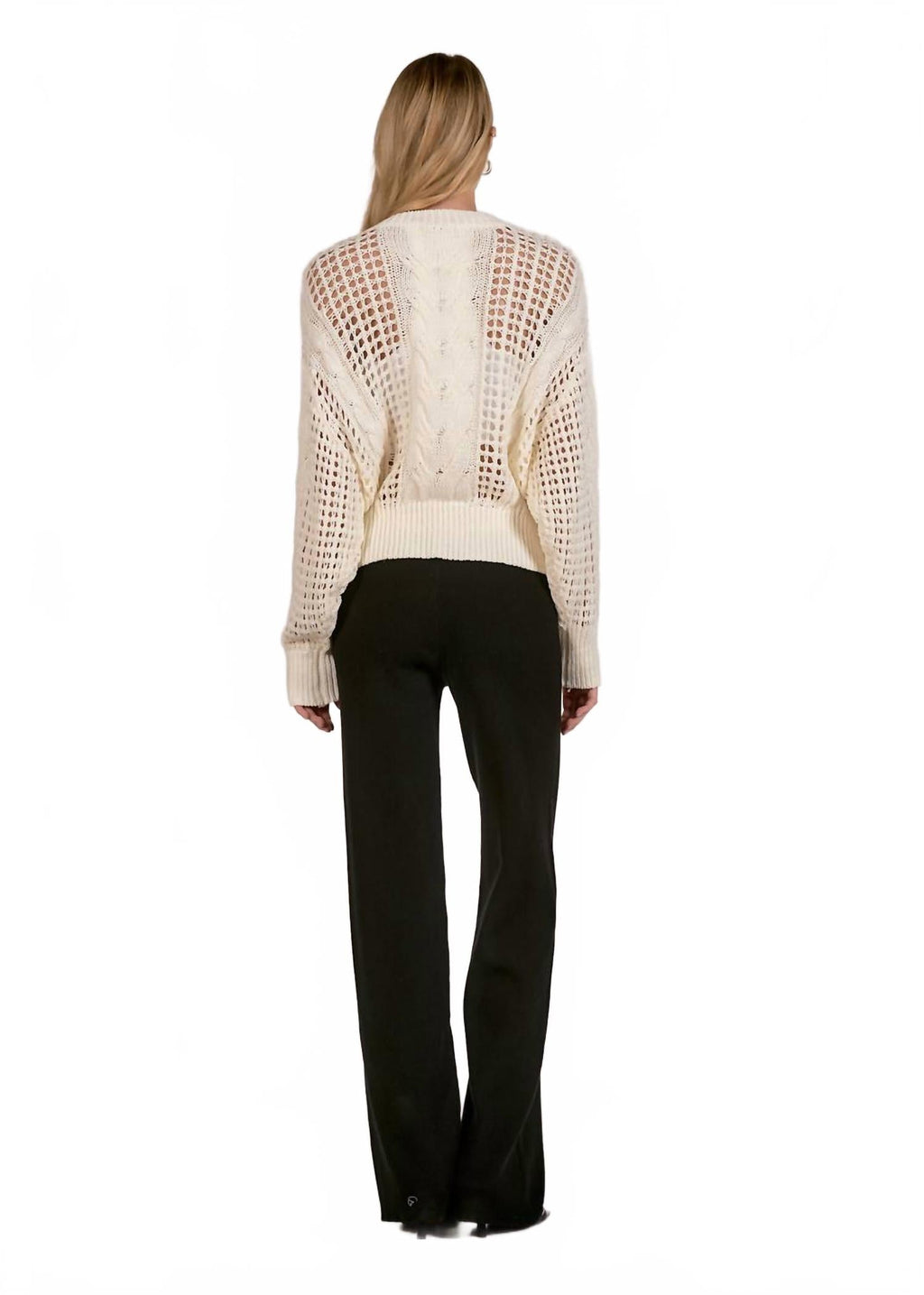 Open Knit Crewneck Sweater In White