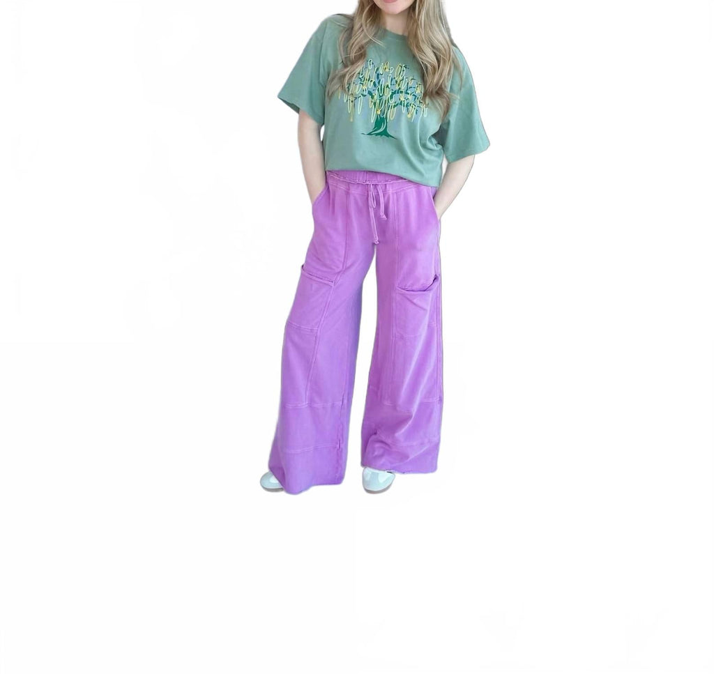 Mineral Washed Terry Knit Pants In Orchid