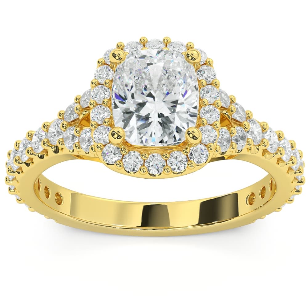 2Ct Cushion Halo Lab Grown Diamond Engagement Ring in 14k Gold