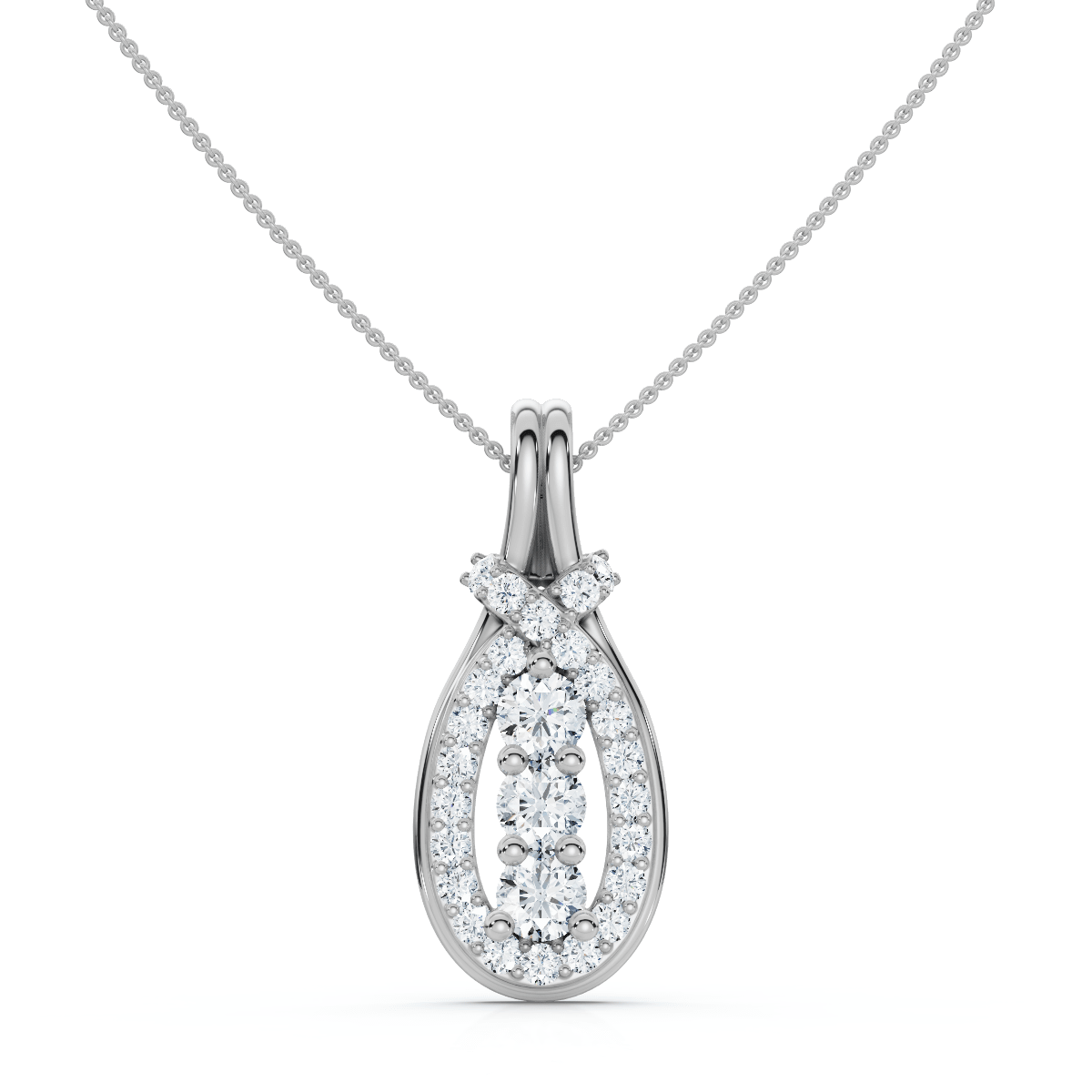 1/2ct Love Knot Diamond Three Stone White Gold Pendant