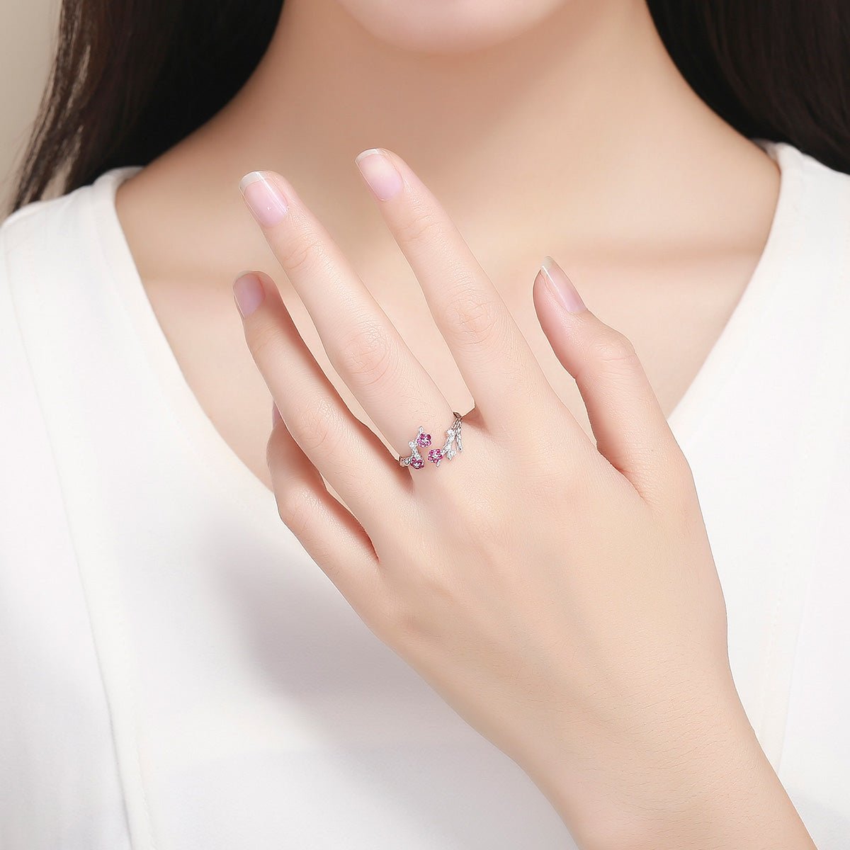 Blooming Pink Blossom Garden Adjustable Ring