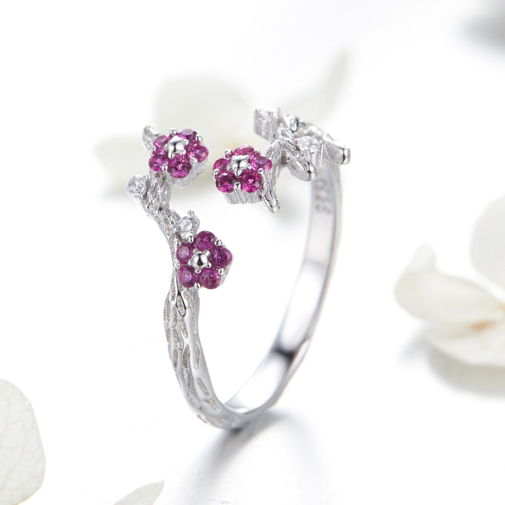 Blooming Pink Blossom Garden Adjustable Ring