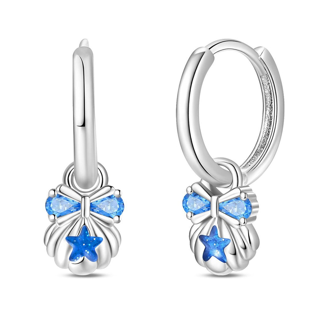 Blue Starfish & Bow Hoop Earrings