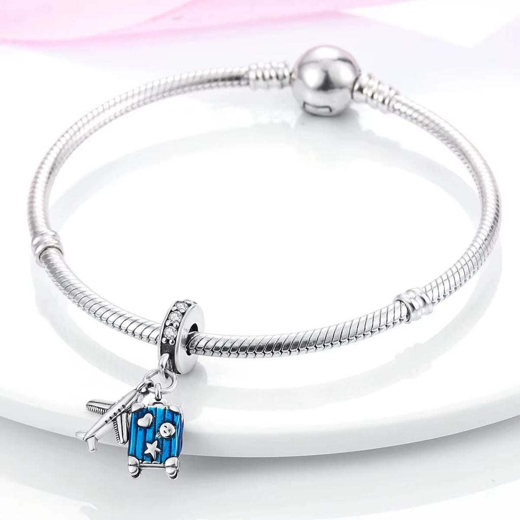 Blue Suitcase Plane Holiday Travel Dangle Charm