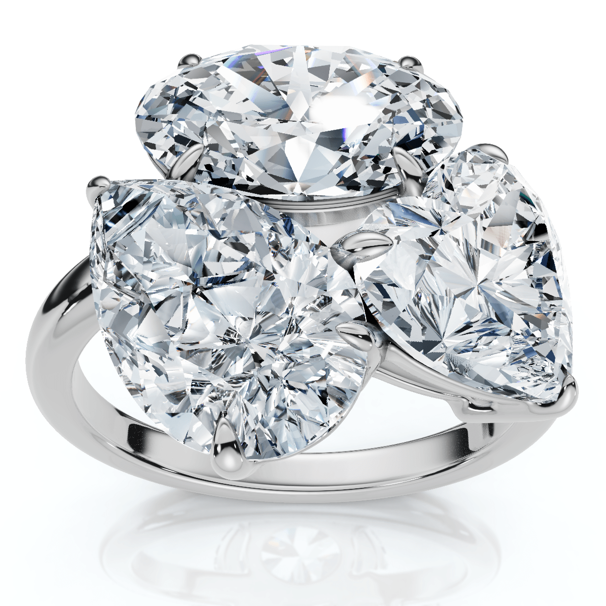 Certified 6Ct Abstract 3-Stone Diamond Ring 14k White Gold Lab Grown