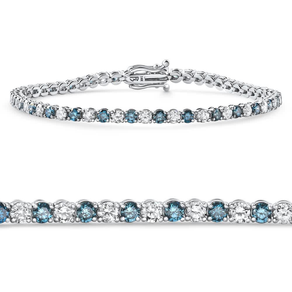 5Ct Blue & White Diamond Tennis Bracelet 14k Gold Lab Grown 7" Size: 7