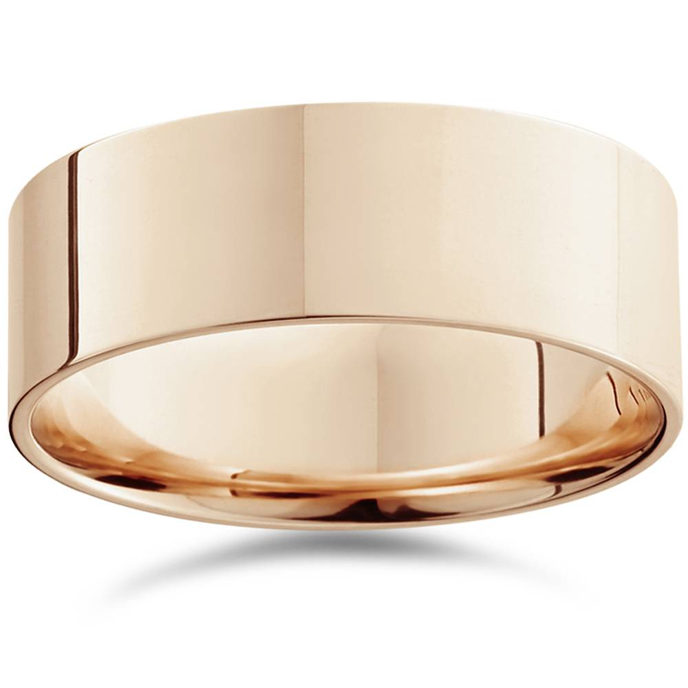 8mm Flat High Polished Comfort Fit Plain Wedding Band 14K Rose Gold Ring Size Selectable