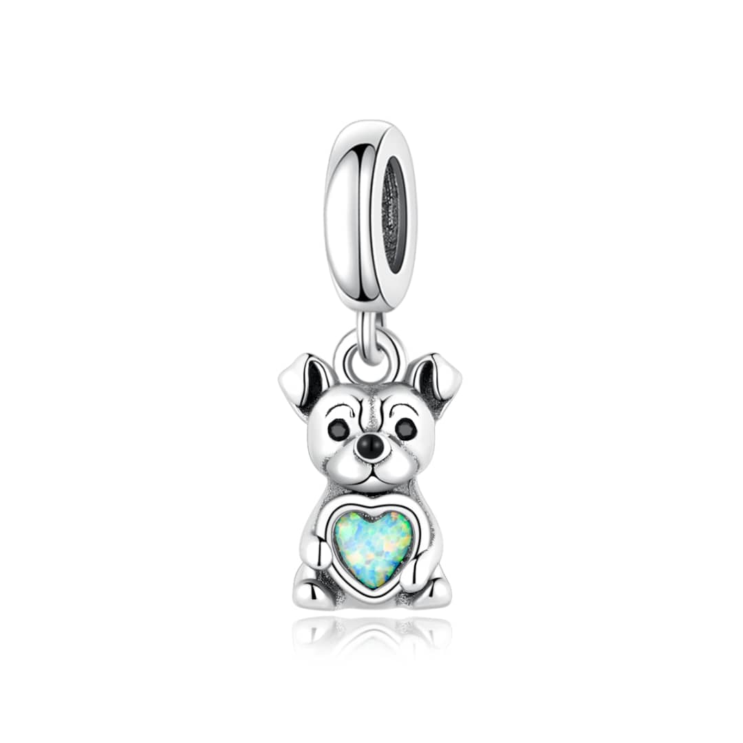 Bulldog Dog with Heart Stone Dangle Charm