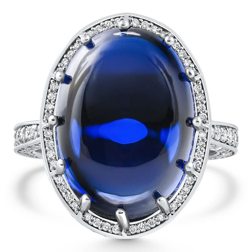 22.70Ct Ceylon Star Sapphire Diamond Heirloom Ring 14k White Gold Lab Grown Size: 7
