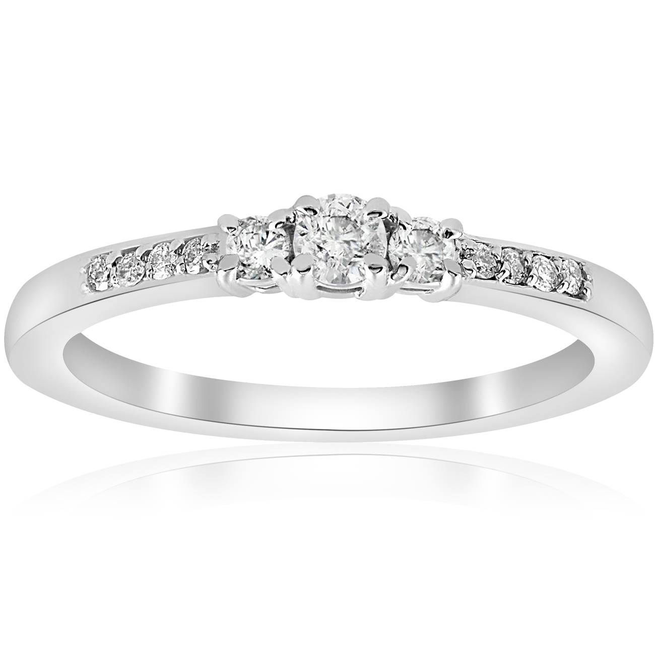 1/4ct Three Stone Round Diamond Engagement Ring 14K White Gold Size Selectable