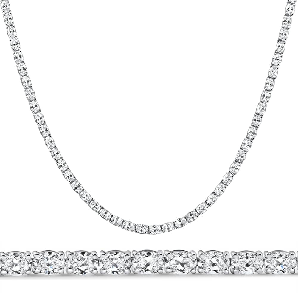 19Ct Oval Diamond Tennis Necklace 14k White Gold Lab Grown Size: Medium