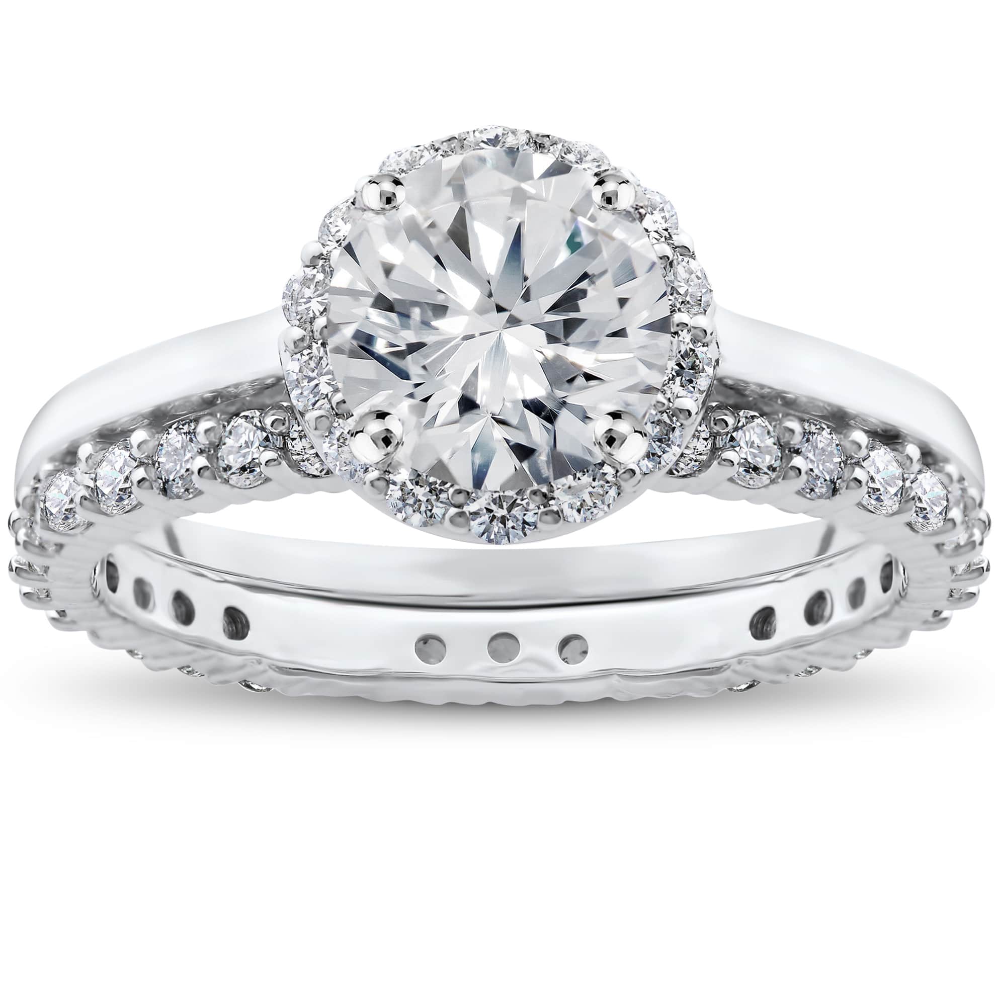 2 ct Eco Freindly Lab Created Diamond Madelyn Halo Engagement Ring & Eternity Ring Size Selectable