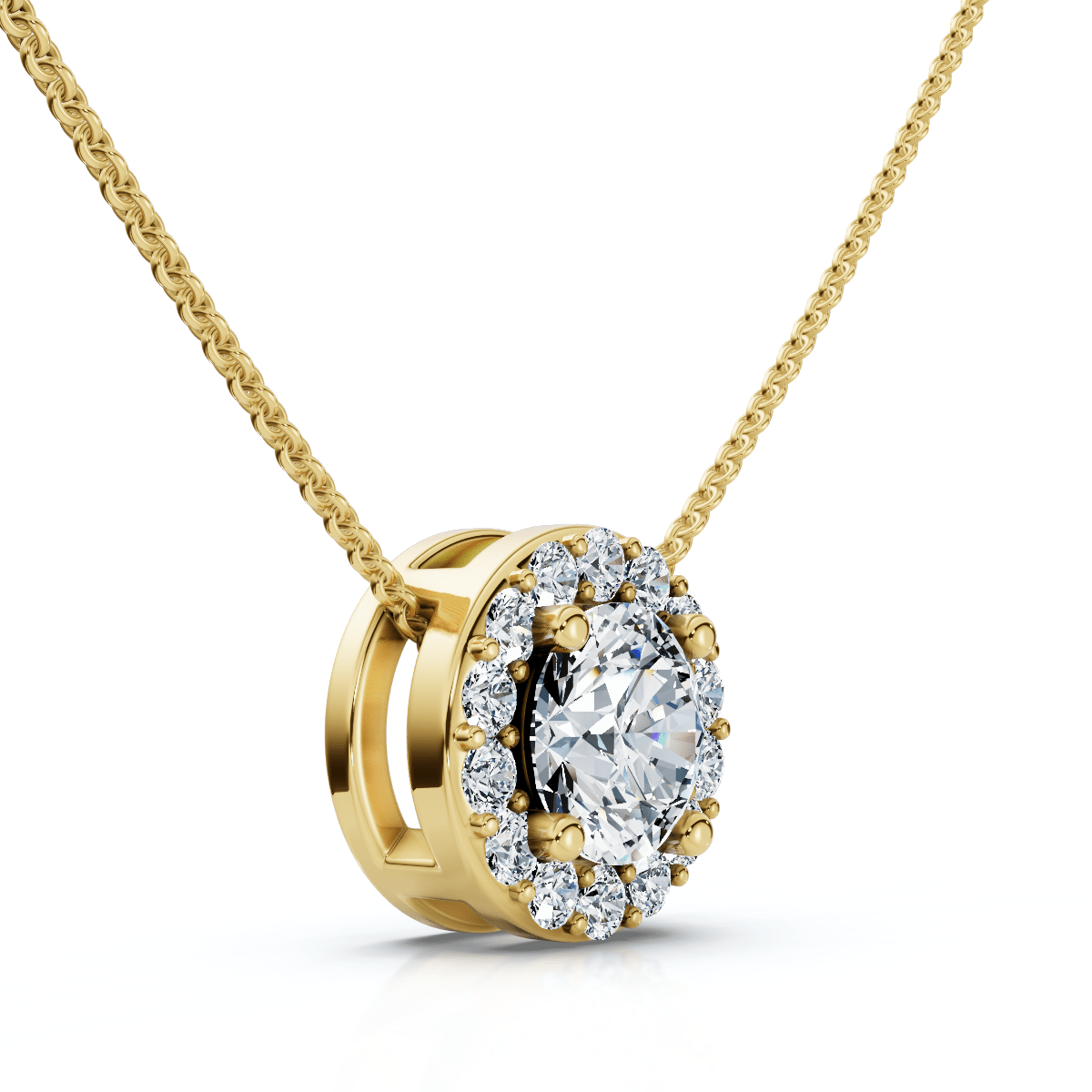 1/2Ct Diamond Halo Pendant Lab Grown 18" Necklace EF/VS