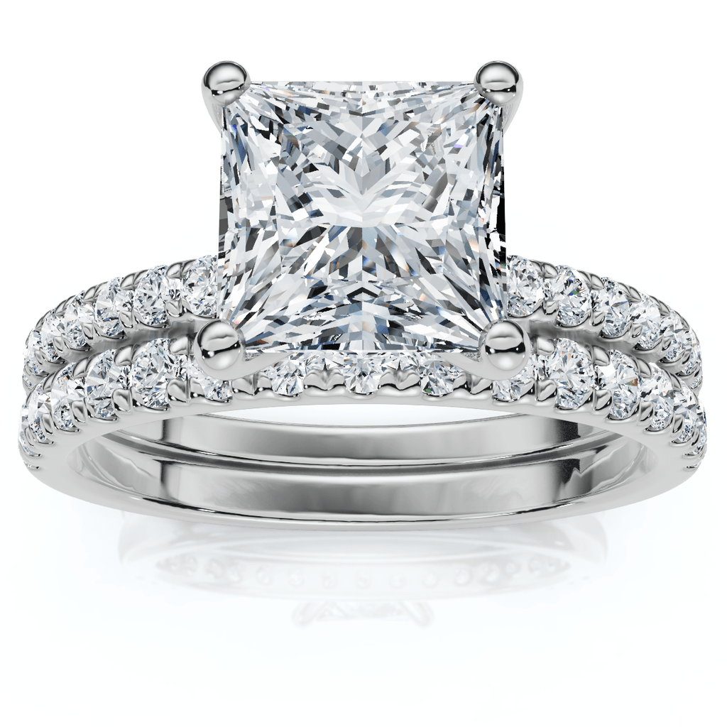 Certified 1.90Ct Princess Cut Diamond Engagement 14k Wedding Ring Set Lab Grown