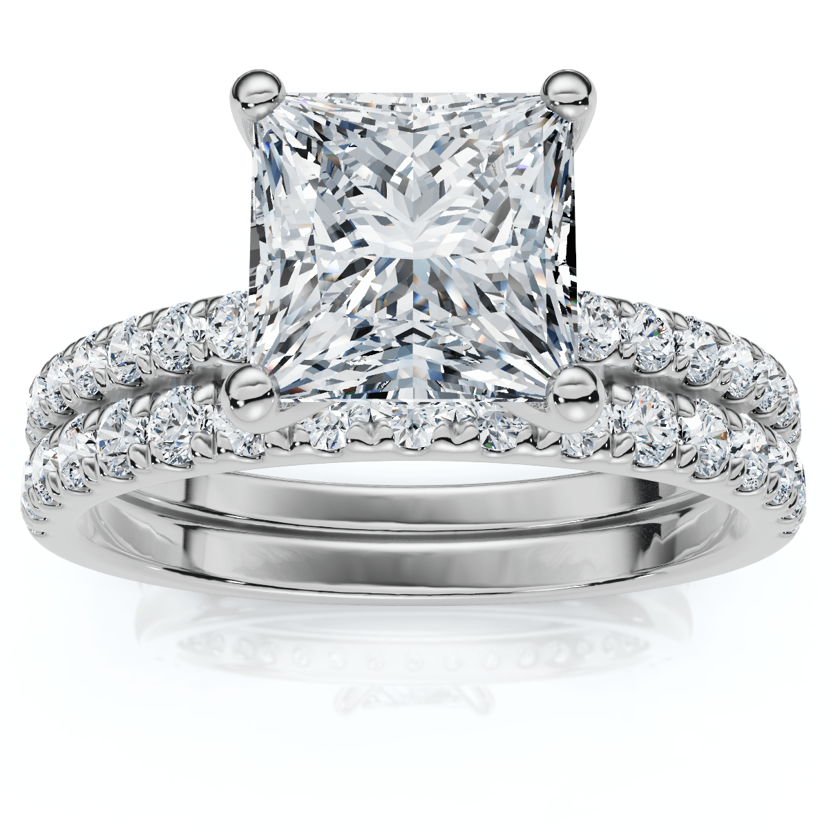Certified 1.90Ct Princess Cut Diamond Engagement 14k Wedding Ring Set Lab Grown