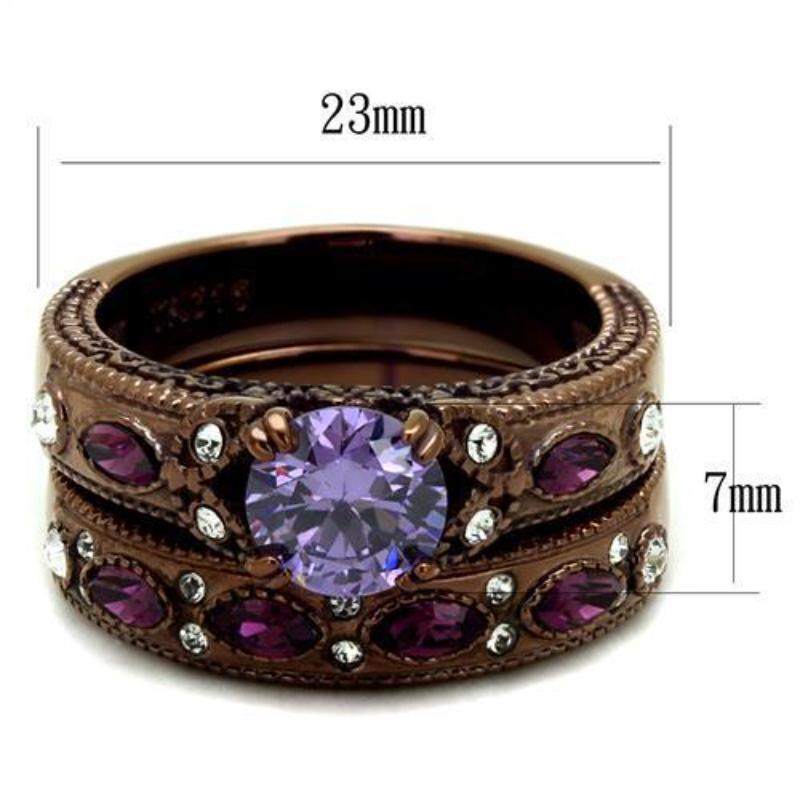 IP Coffee light Stainless Steel Ring with AAA Grade CZ in Amethyst