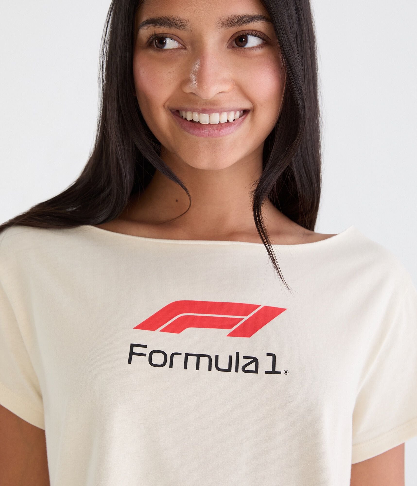 Aeropostale Formula 1 Car Off-The-Shoulder Graphic Tee
