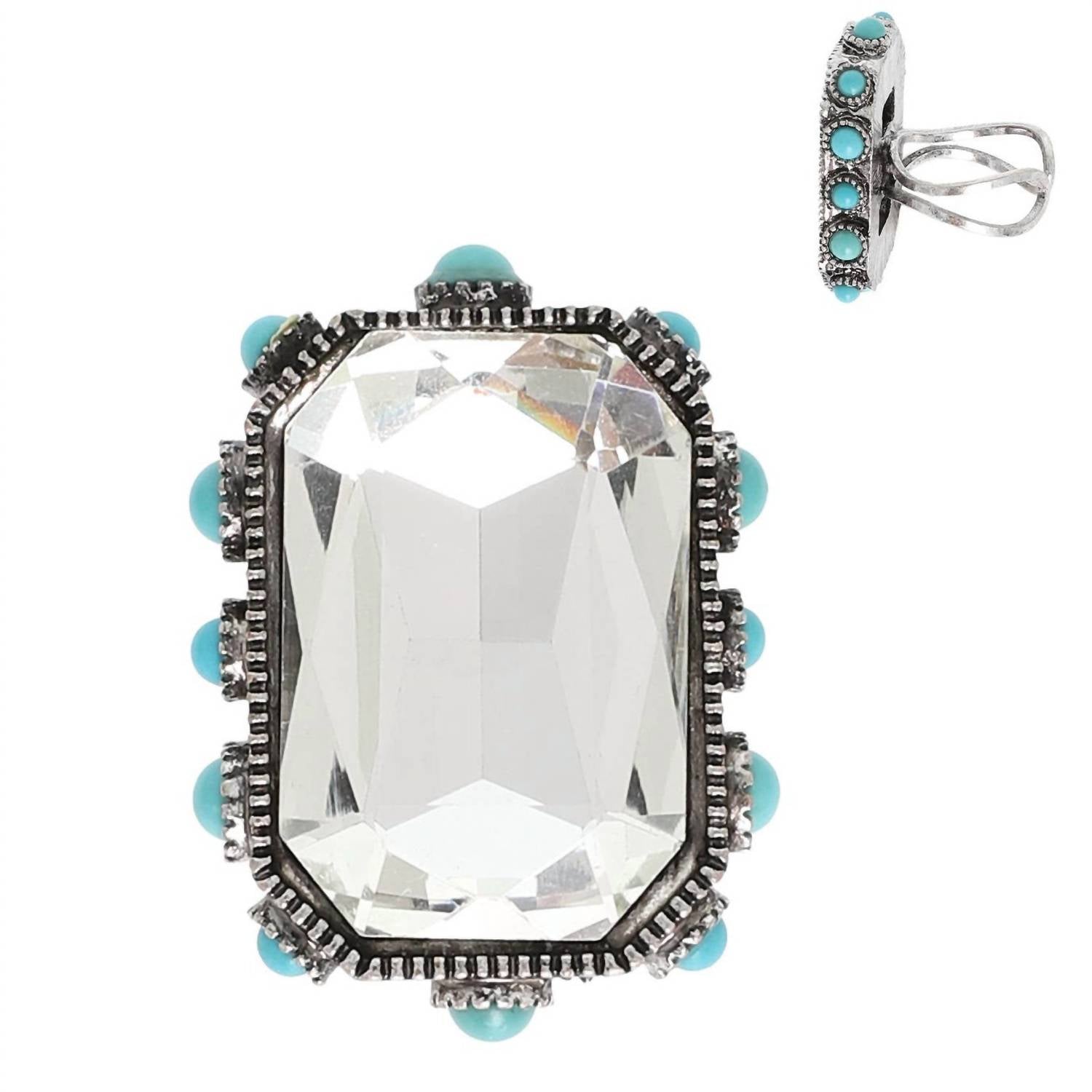 Women's Crystal Adjustable Ring In Clear Octagon