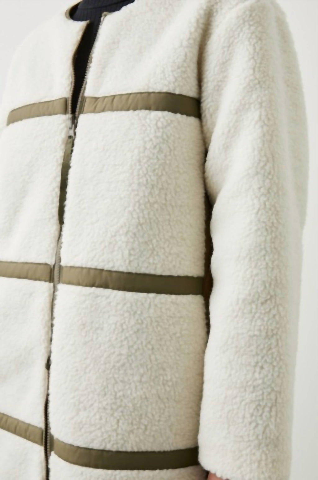 Granger Reversible Sherpa Jacket In Ivory Olive Mix