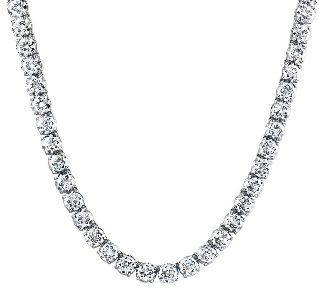 42Ct TW Diamond Tennis Necklace 14k White Gold 16.5" Lab Grown