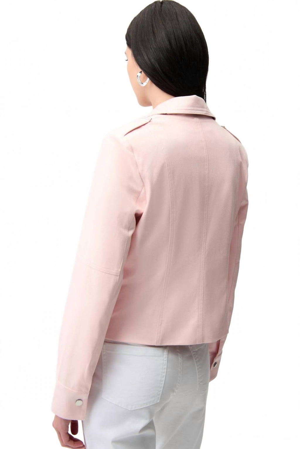 Foiled Faux Suede Fitted Jacket With Decorative Buckles In Petal Pink