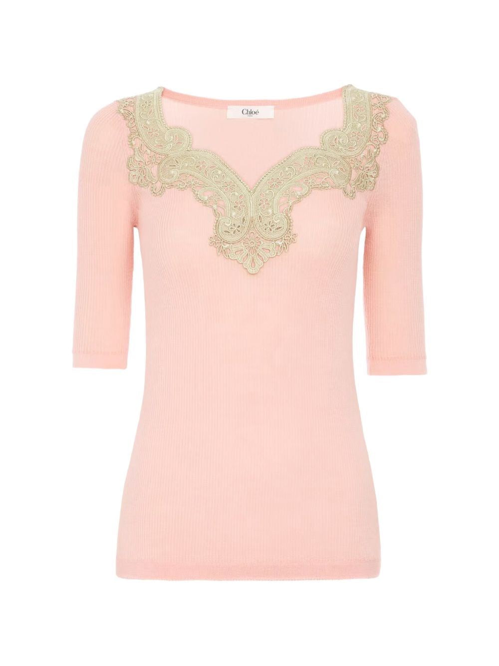 Chloe' Women Wool Rib Knitted & Guipure Sweater