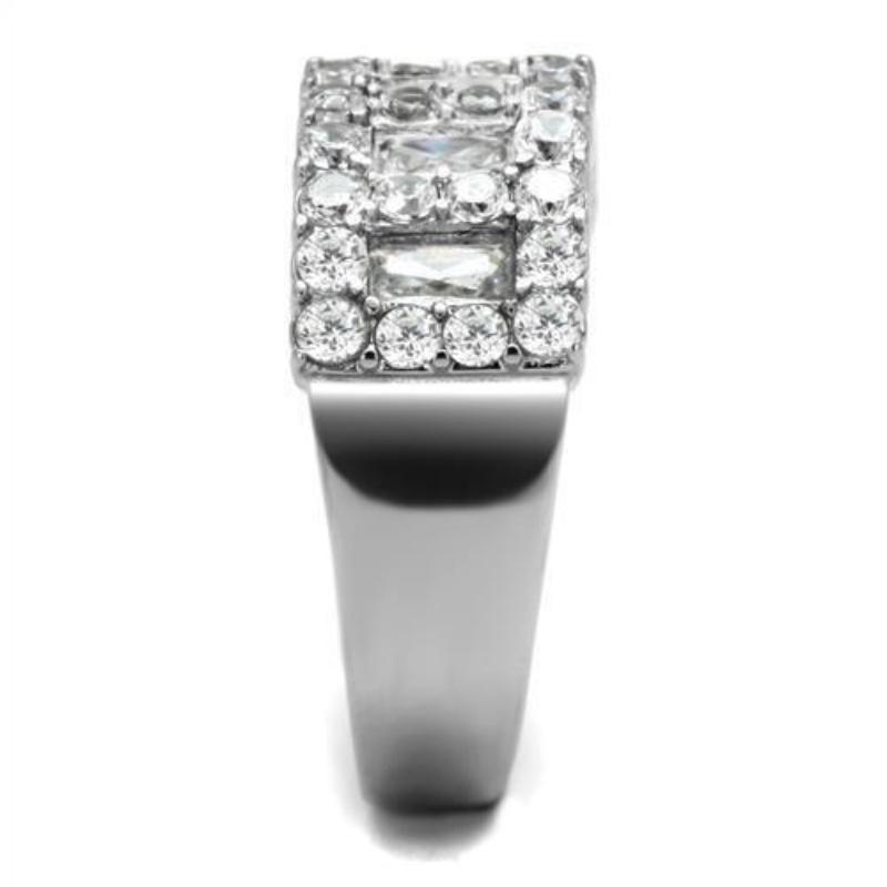 High polished (no plating) Stainless Steel Ring with AAA Grade CZ in Clear