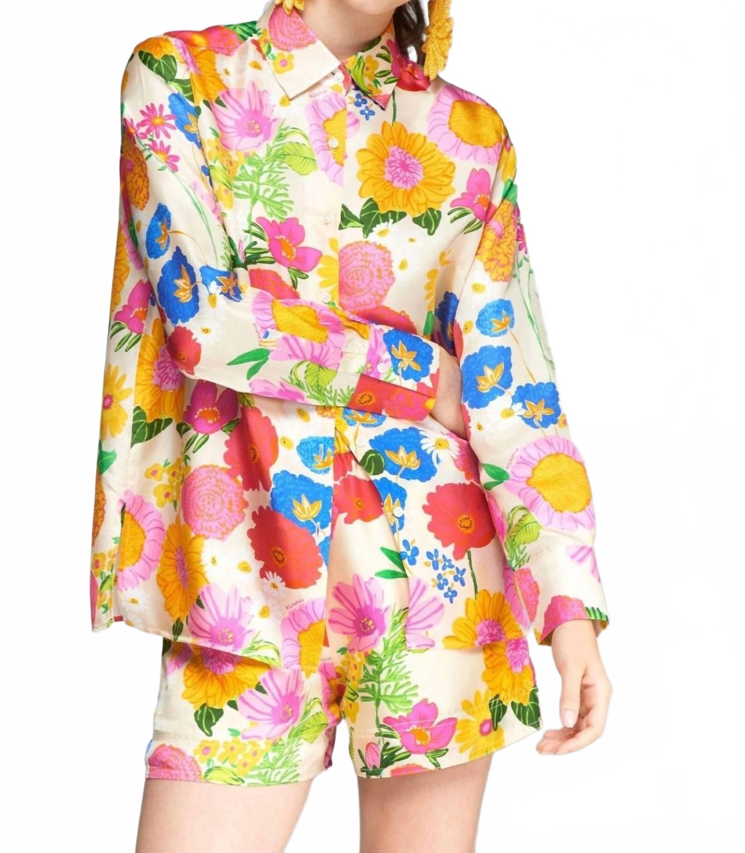 Satin Floral Print Blouse In Multi