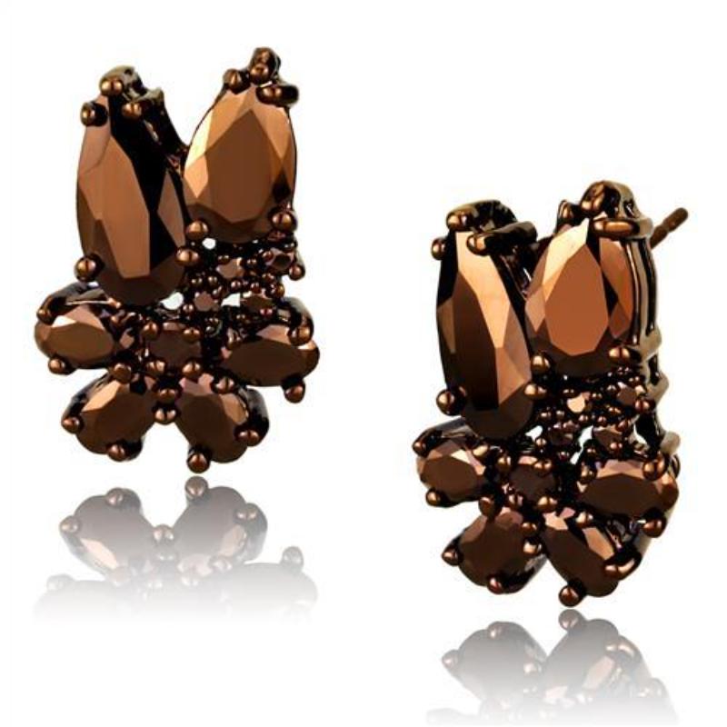 IP Coffee light Brass Earrings with AAA Grade CZ in Light Coffee