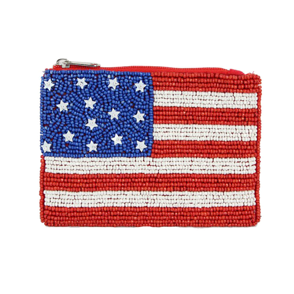 American USA Flag Seed Beaded Mini Pouch Bag