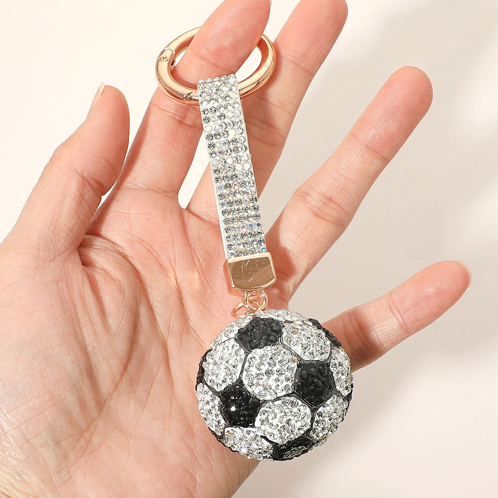Bling Studded Soccer Ball Bag Charm Keychain