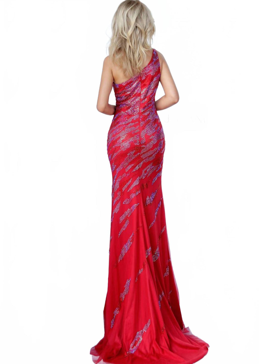 One Shoulder Sparkle Prom Dress In Red