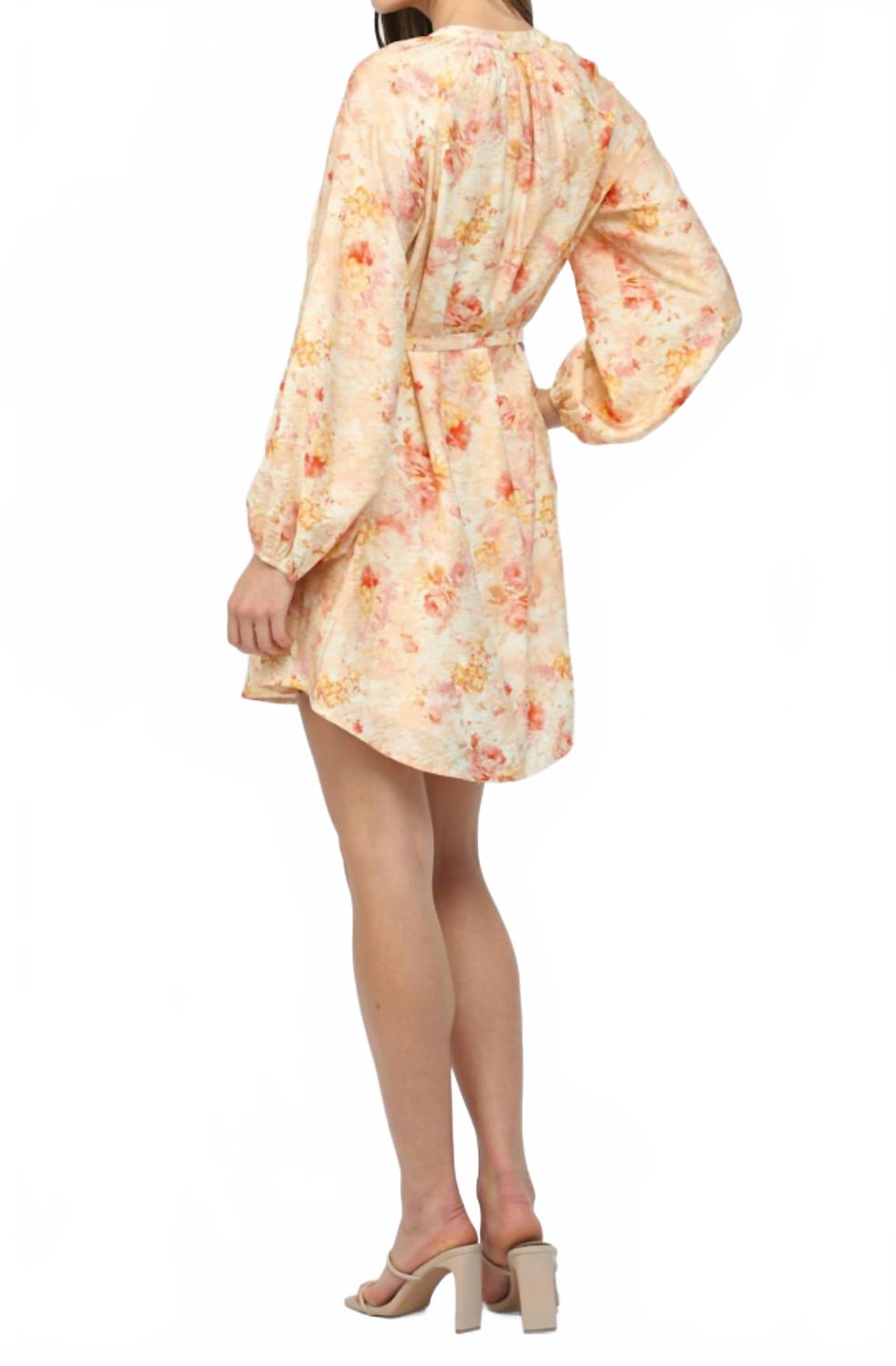 Raglan Sleeves Button Down Mini Dress In Peach Multi