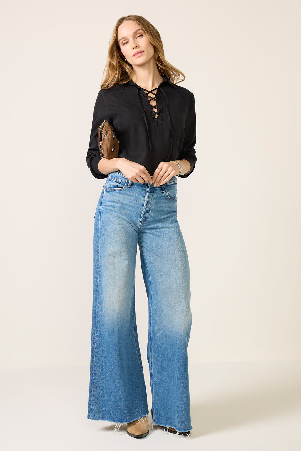 Women's Western Yoke Lace Up Top