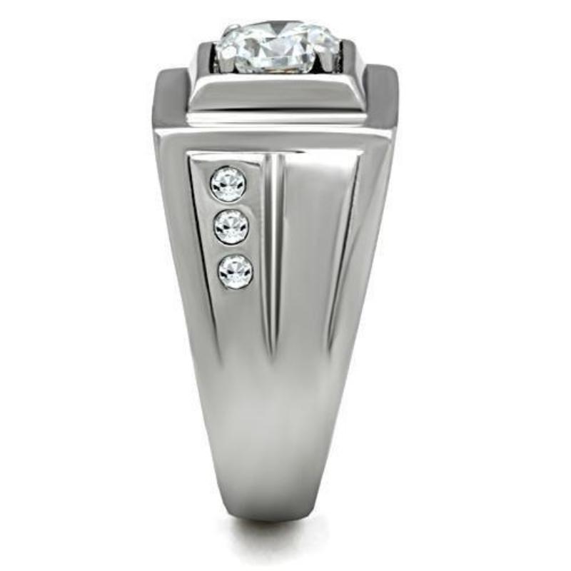 High polished (no plating) Stainless Steel Ring with AAA Grade CZ in Clear