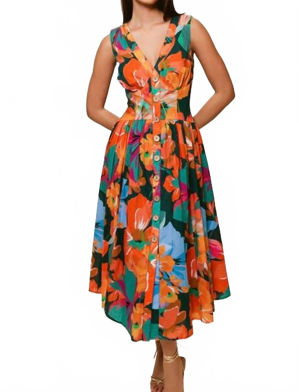 Indy Midi Dress In Teal Hibiscus Floral