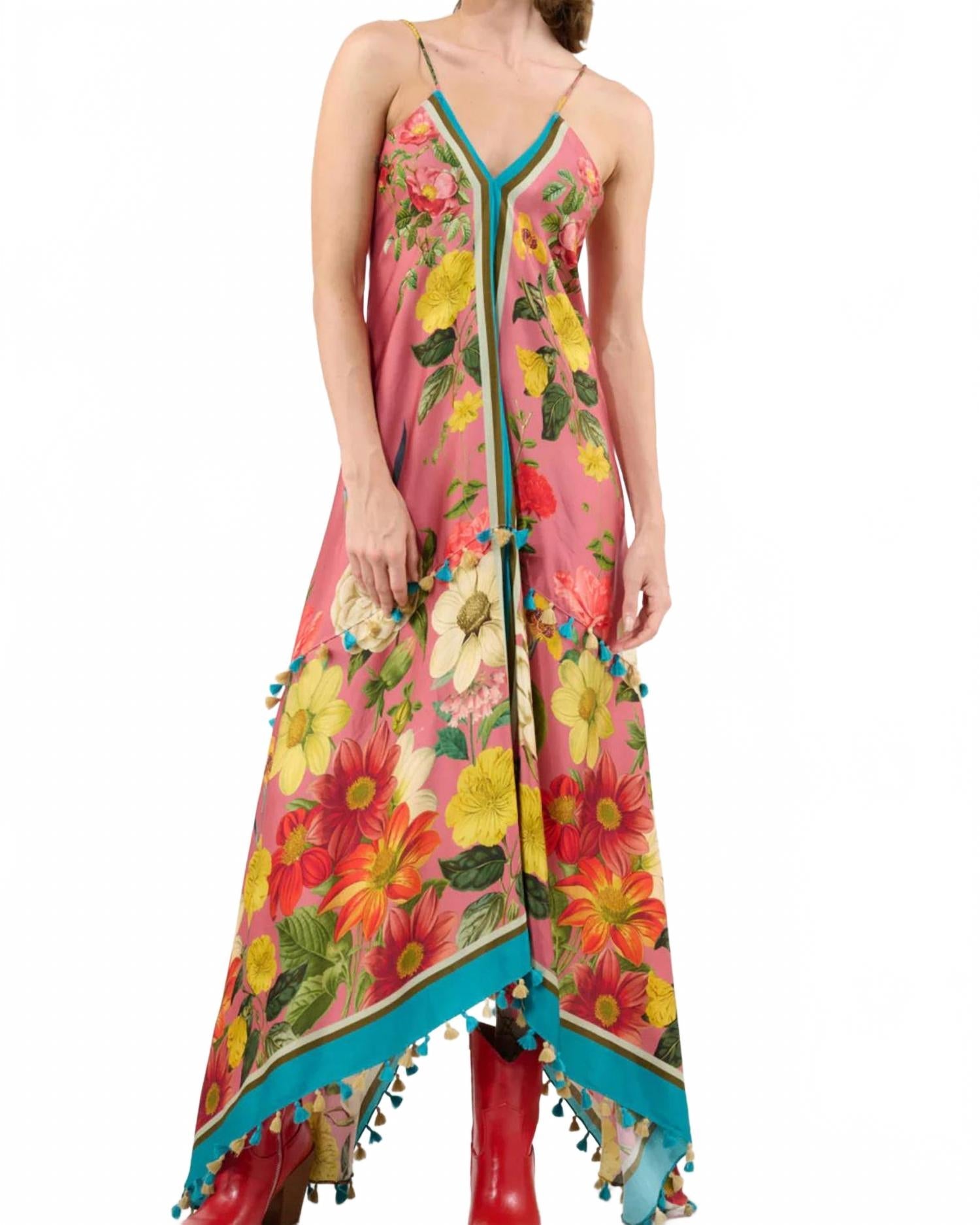 Valentine Tasseled Dress In Dusty Rose Floral