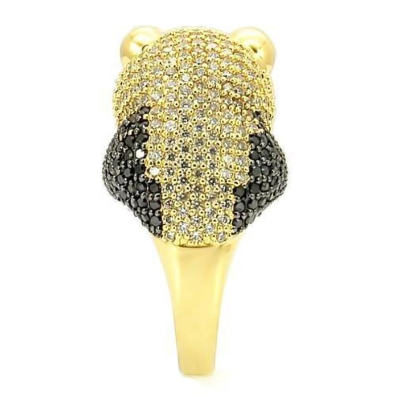 Gold+Ruthenium Brass Ring with AAA Grade CZ in Jet