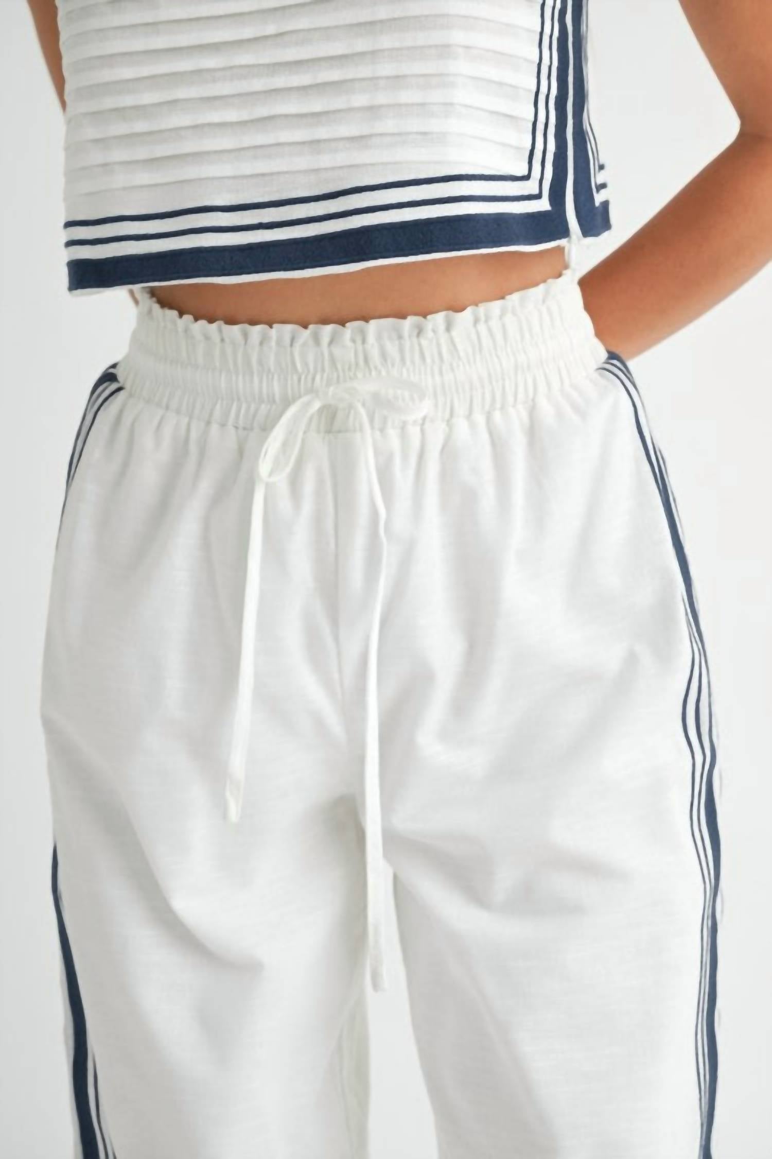 Chevron Linen Pants In White